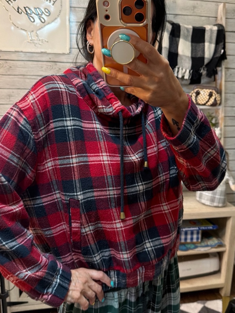Forever 21 Red & Black Plaid Cowl Neck Pullover - Picture 7 of 7